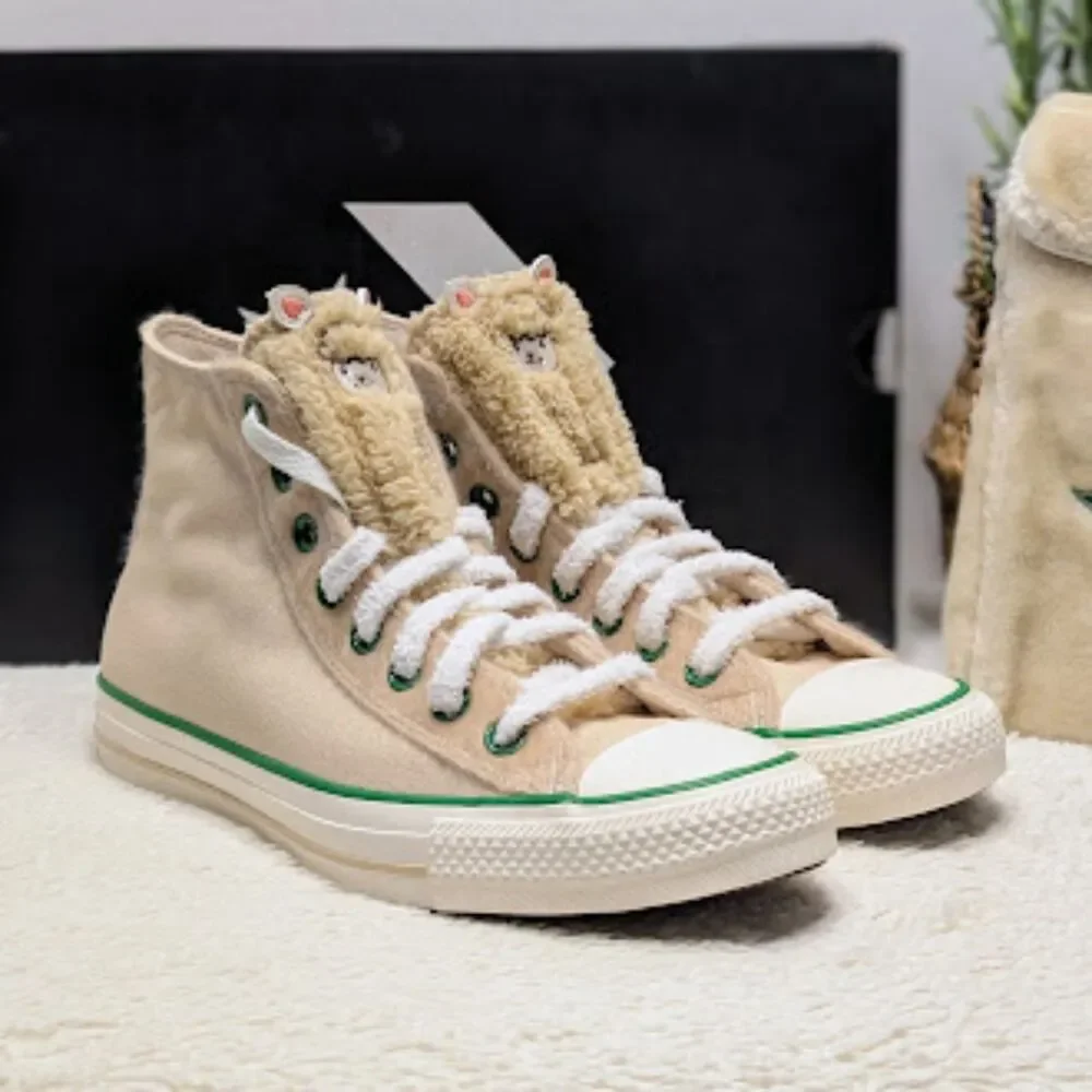 Converse CTAS Miso Glaze Alpaca Faux Fur Hi Top Sneakers + Bag Women's 9.5 NIB